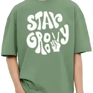 Men Typography Round Neck Cotton Blend Green T-Shirt
