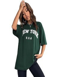 London Hills Women’s Casual Printed Round Neck, Oversized Longline Drop Shoulder Boho Style T-Shirt