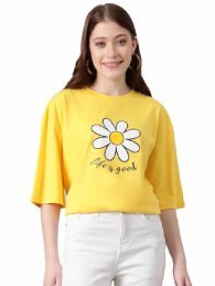 KOTTY Women’s Print Oversized T-Shirt | Cotton Blend | Casual Loose Fit | S-XL | Trendy Graphic Tee