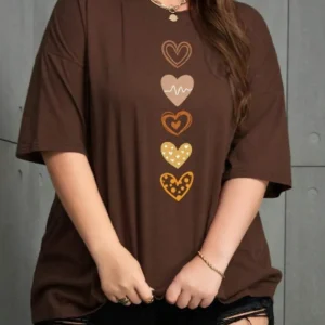 TQH Women’s Casual Printed Round Neck, Oversized Longline Drop Shoulder Boho Style T-Shirt