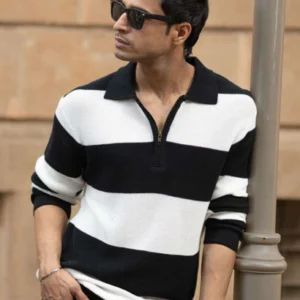 Men Striped Polo Collar Cotton Relaxed Fit T-shirt