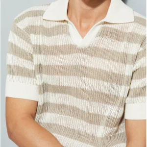 URB_N Men Striped Knit Oversized Polo T-shirt