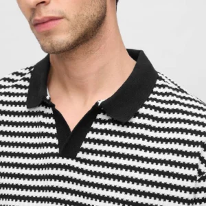 Black,White Stripes Oversized Fit Polo T-Shirt