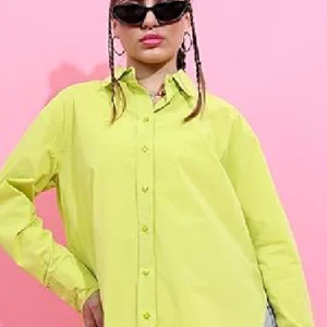 Women Regular Fit Solid Spread Collar Casual Shirt