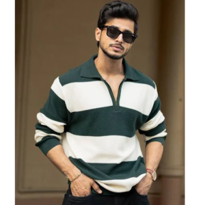 Men Striped Polo Collar Cotton Relaxed Fit T-shirt
