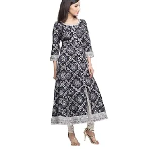 Yash Gallery Women’s Cotton Relaxed Fit Anarkali Bandhej Printed Kurta