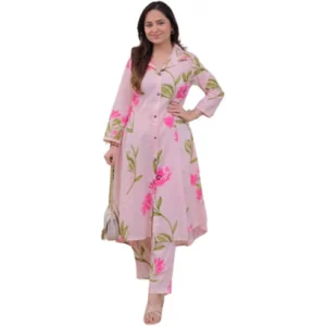 LERIYA FASHION Anarkali Kurta-Set for Women – Viscose Rayon Printed Kurta & Straight Pant | Festive Ethnic Indian Traditional Outfit for Functions & Puja | Lightweight Two Piece Dress for Daily Wear & Holiday Look | 3/4 Sleeve