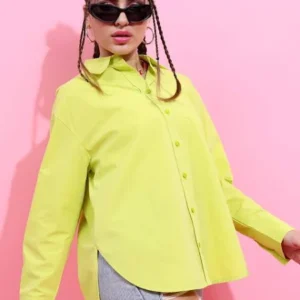Women Regular Fit Solid Spread Collar Casual Shirt